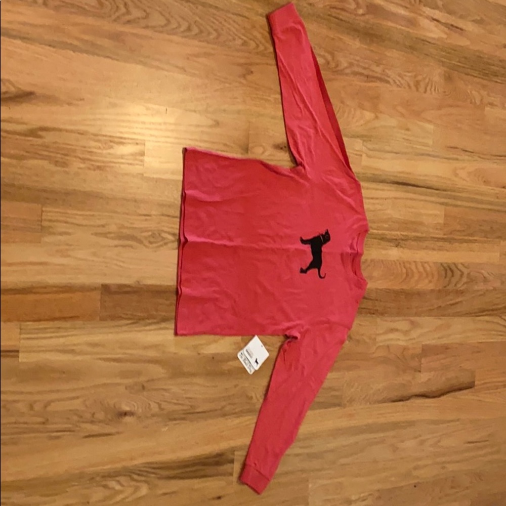 Red long sleeve black dog shirt